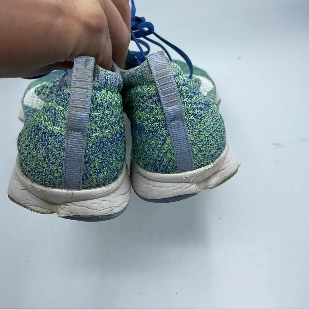 Nike Blue & Green Flyknit Zoom Running Shoes Sneakers Womens 8.5 Athletic Sporty